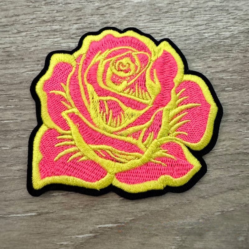 On A Whim Hats Neon Rose Iron-On Patch