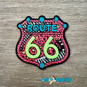 On A Whim Hats Neon Route 66 Iron-On Patch