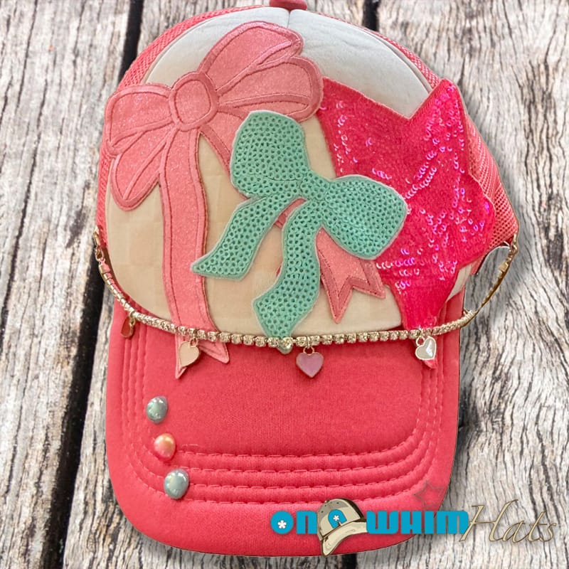 On A Whim Hats Oh My Bow Handmade Trucker Hat with Hat Chain