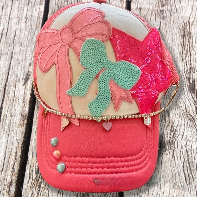 On A Whim Hats Oh My Bow Handmade Trucker Hat with Hat Chain