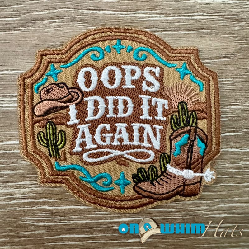 On A Whim Hats Oops Iron-On Patch
