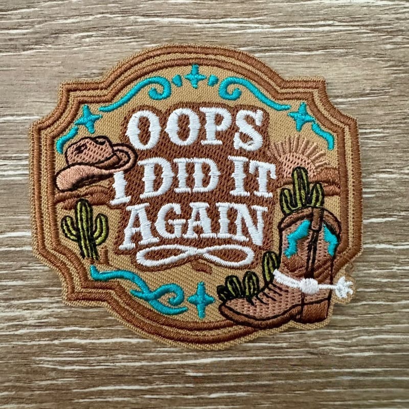On A Whim Hats Oops Iron-On Patch
