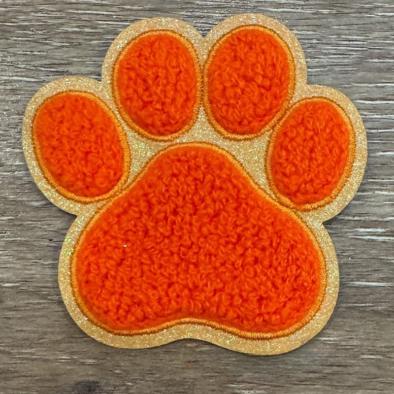 On A Whim Hats Orange Chenille Paw Iron-On Patch