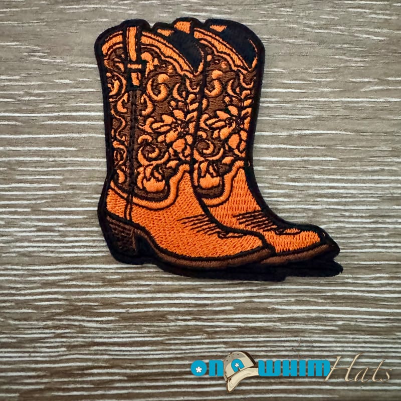On A Whim Hats Orange Cowboy Kicks Iron-On Patch