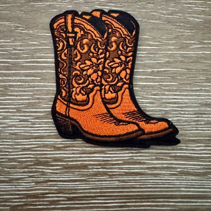 On A Whim Hats Orange Cowboy Kicks Iron-On Patch