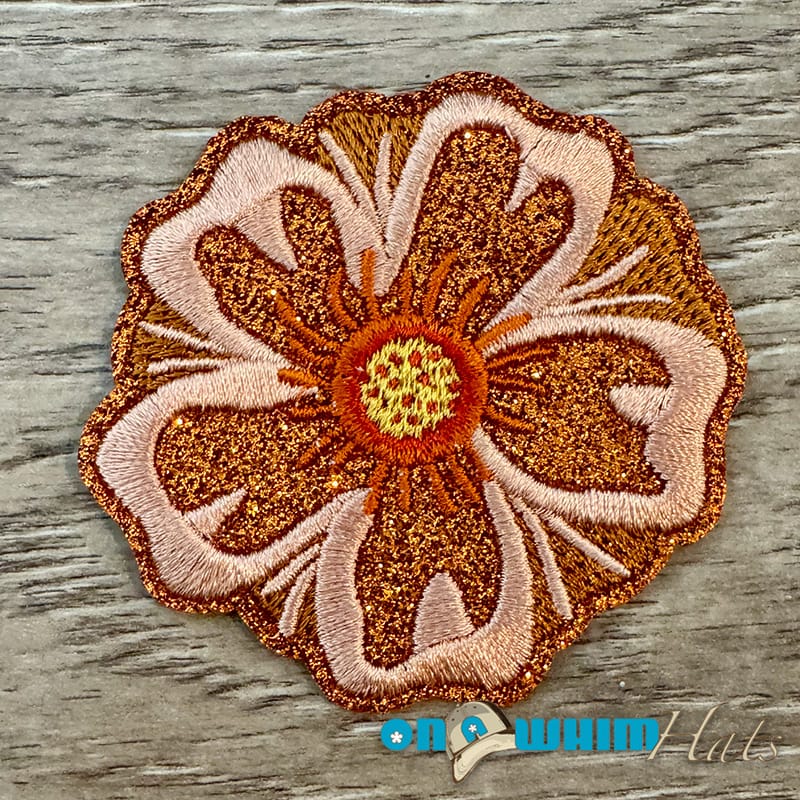 On A Whim Hats Orange Flower Glitter Embroidered Patch