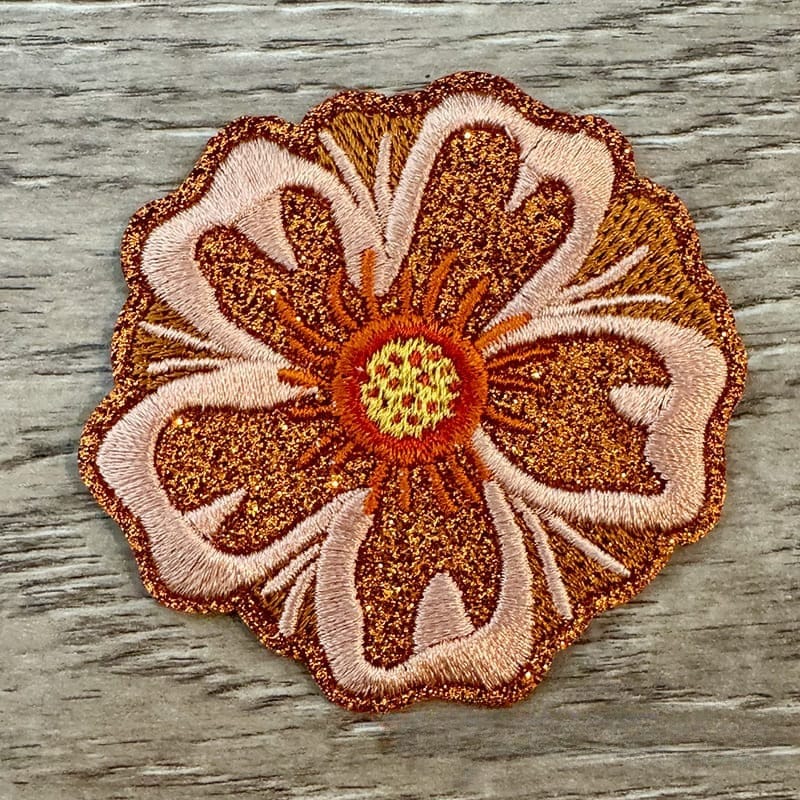 On A Whim Hats Orange Flower Glitter Embroidered Patch