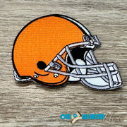 On A Whim Hats Orange Football Helmet Embroidered Iron-On Patch