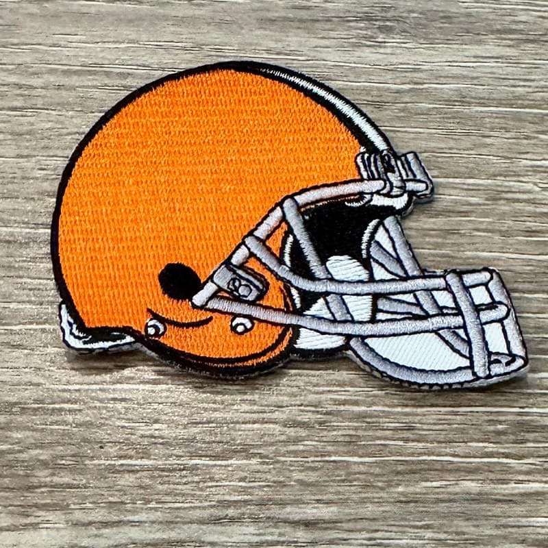 On A Whim Hats Orange Football Helmet Embroidered Iron-On Patch