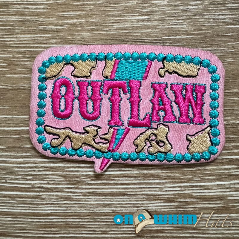 On A Whim Hats Outlaw Pink Leather Iron-On Patch