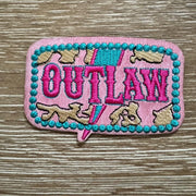 On A Whim Hats Outlaw Pink Leather Iron-On Patch