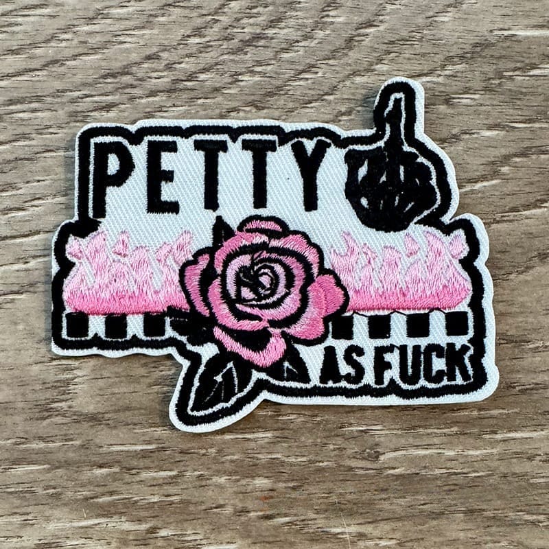 On A Whim Hats Petty AF White Iron-On Patch