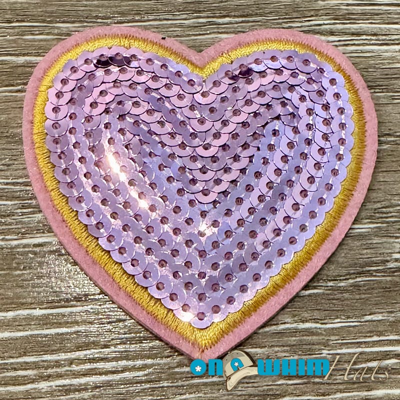 On A Whim Hats Pink and Gold Sequin Heart Iron-On Patch