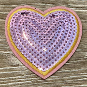 On A Whim Hats Pink and Gold Sequin Heart Iron-On Patch