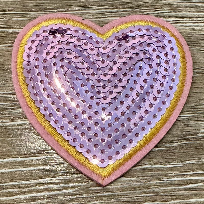 On A Whim Hats Pink and Gold Sequin Heart Iron-On Patch