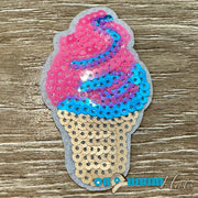 On A Whim Hats Pink and Turquoise Ice cream Sequin Iron-On Patch