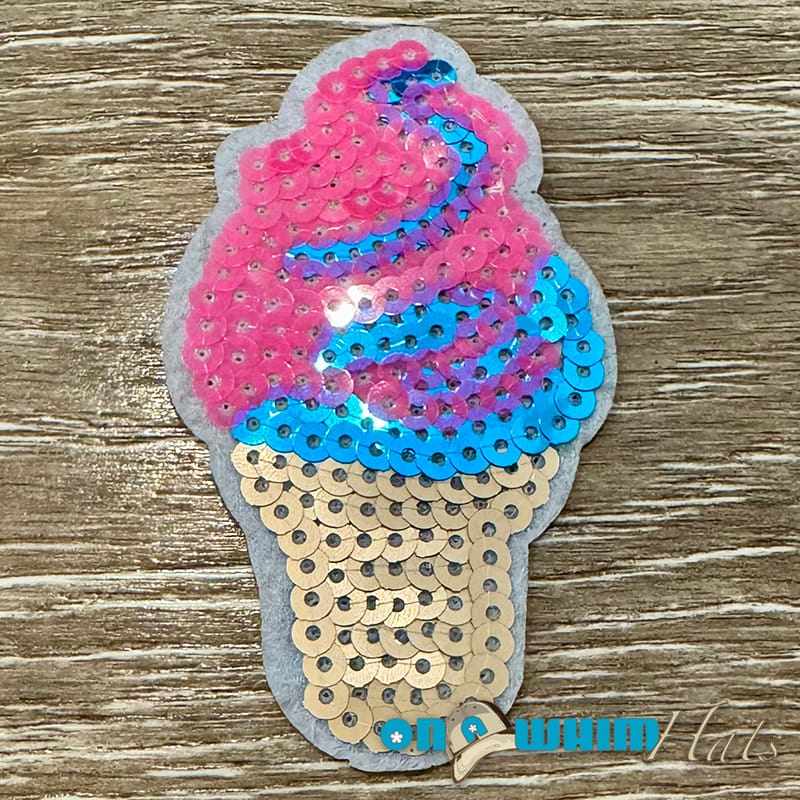 On A Whim Hats Pink and Turquoise Ice cream Sequin Iron-On Patch