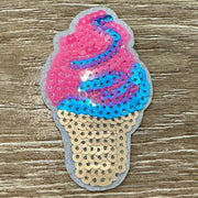 On A Whim Hats Pink and Turquoise Ice cream Sequin Iron-On Patch