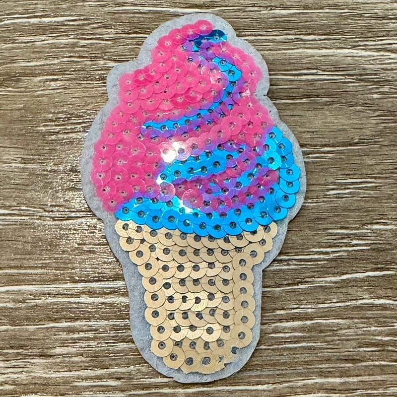 On A Whim Hats Pink and Turquoise Ice cream Sequin Iron-On Patch
