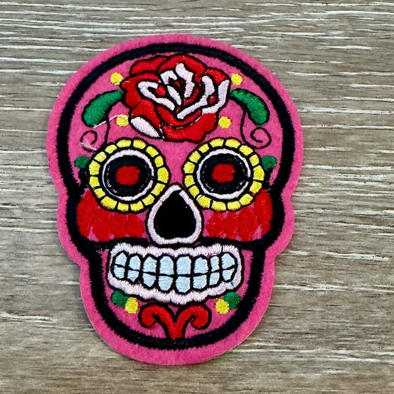 On A Whim Hats Pink Candy Skull Iron-On Patch