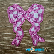 On A Whim Hats Pink Checkered Bow Iron-On Patch