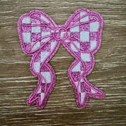 On A Whim Hats Pink Checkered Bow Iron-On Patch