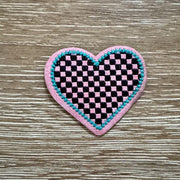 On A Whim Hats Pink Checkered Heart Iron-On Patch