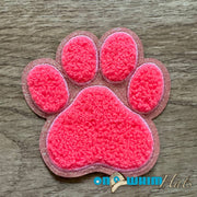 On A Whim Hats Pink Chenille Dog Paw Iron-On Patch