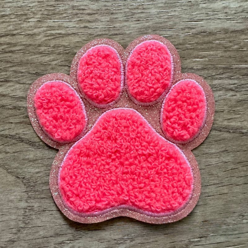 On A Whim Hats Pink Chenille Dog Paw Iron-On Patch