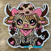 On A Whim Hats Pink Cow Iron-on Embroidered Patch