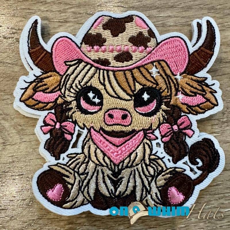 On A Whim Hats Pink Cow Iron-on Embroidered Patch