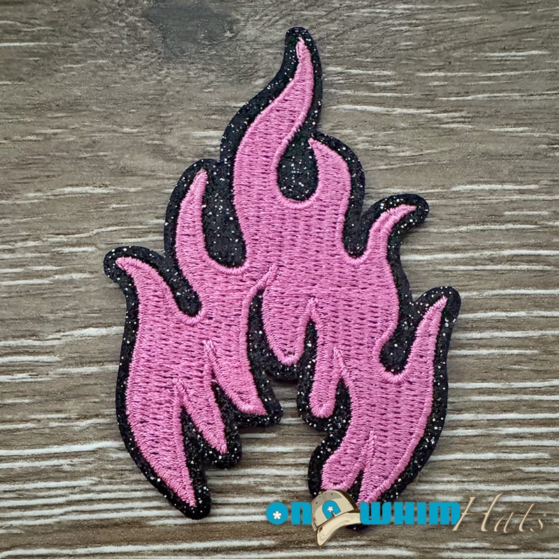 On A Whim Hats Pink Glitter Flame Iron-On Patch