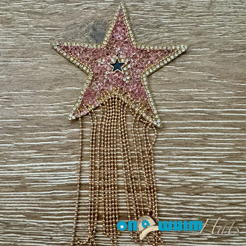 On A Whim Hats Pink Glitter Star with Chains Iron-On Patch