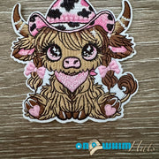 On A Whim Hats Pink Highland Cow Iron-On Patch