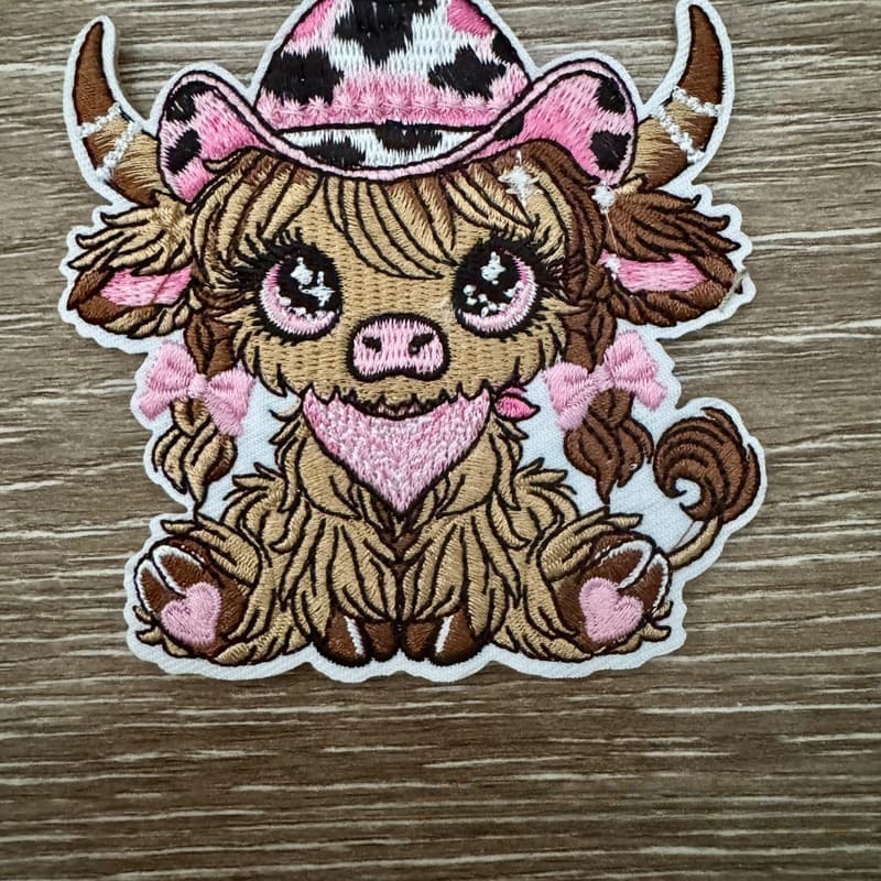 On A Whim Hats Pink Highland Cow Iron-On Patch