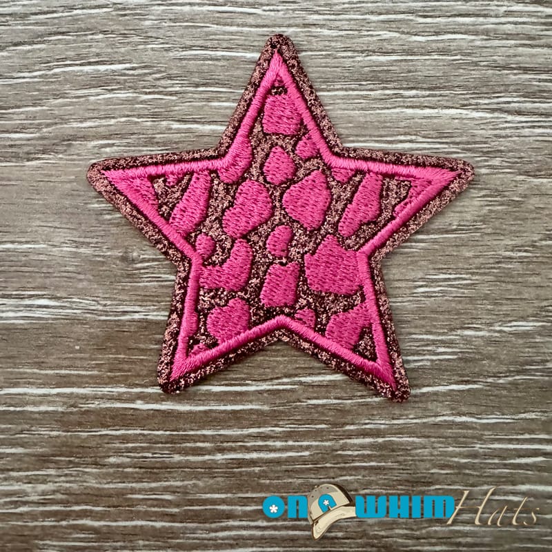On A Whim Hats Pink Leopard Star Iron-On Patch