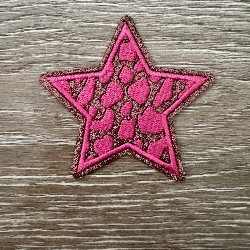On A Whim Hats Pink Leopard Star Iron-On Patch