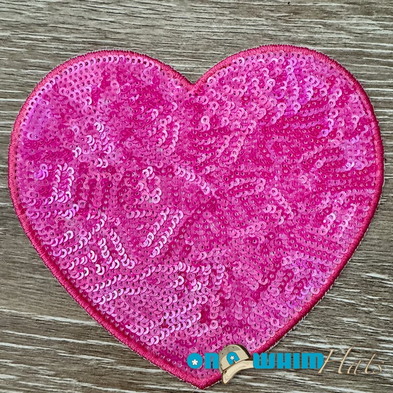 On A Whim Hats Pink Sequin Heart Iron-On Patch