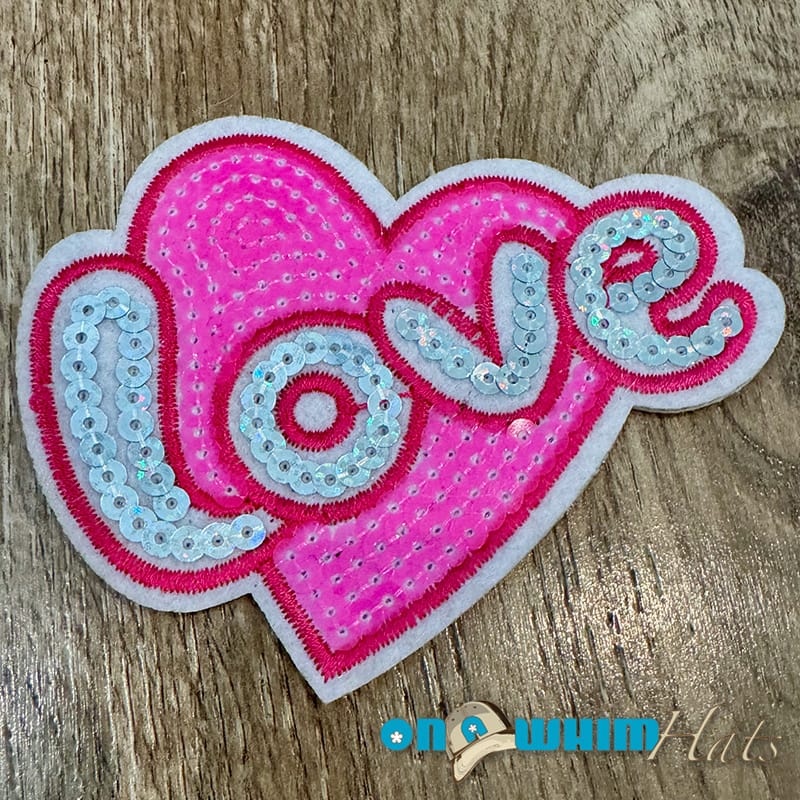 On A Whim Hats Pink Sequin Love Heart Iron-On Patch