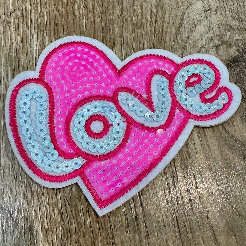 On A Whim Hats Pink Sequin Love Heart Iron-On Patch