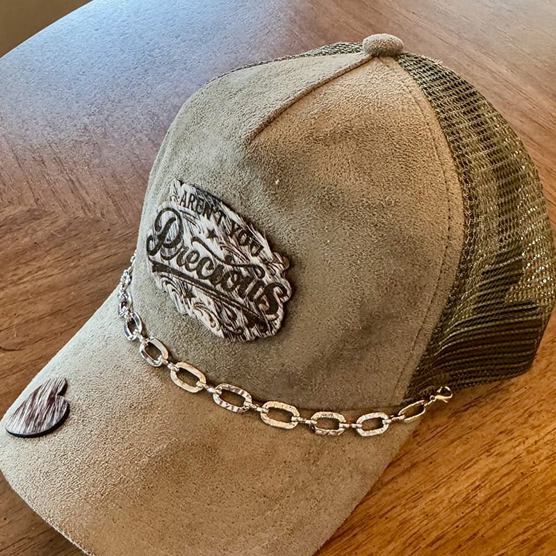 On A Whim Hats Precious Handmade Vegan Suede Trucker Hat w/ Cowhide Patch