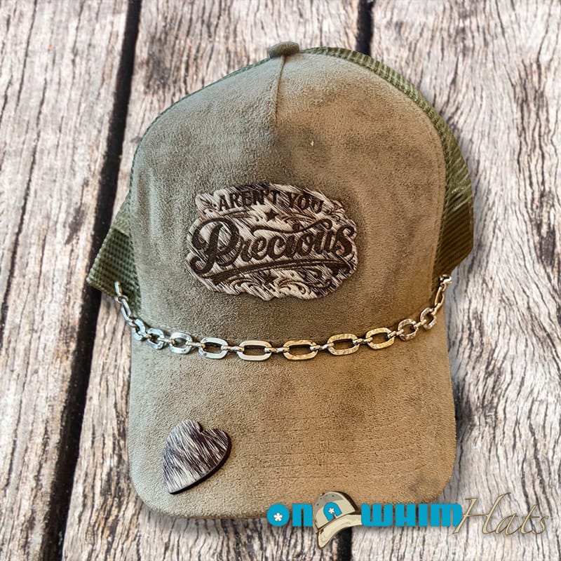 On A Whim Hats Precious Handmade Vegan Suede Trucker Hat w/ Cowhide Patch