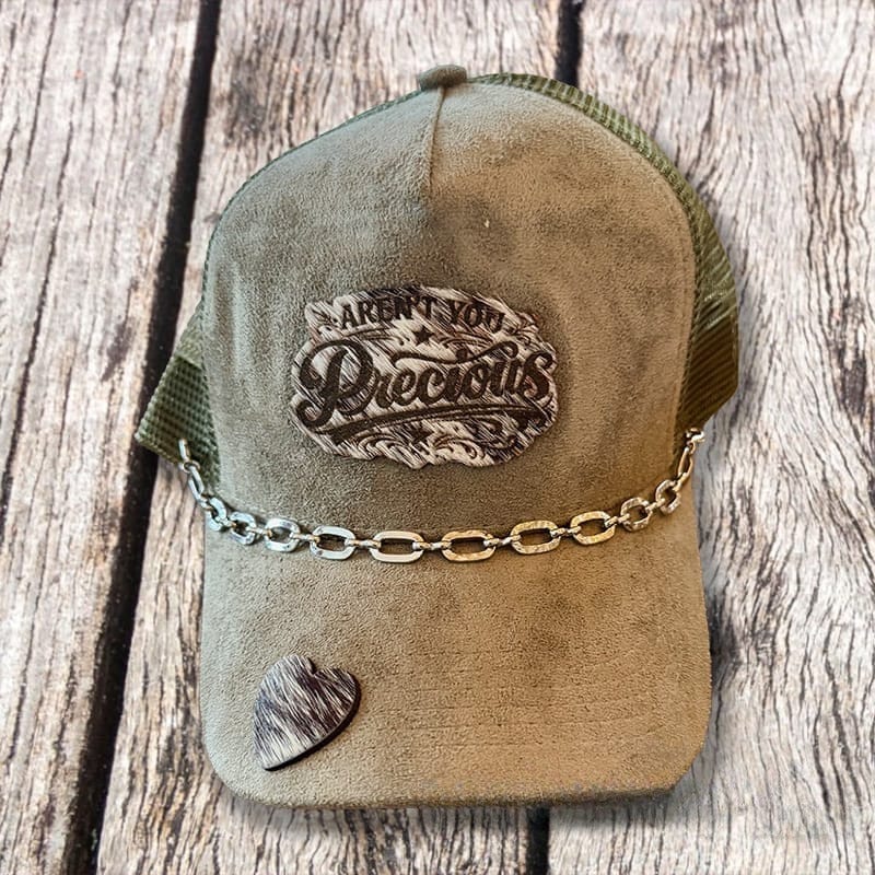 On A Whim Hats Precious Handmade Vegan Suede Trucker Hat w/ Cowhide Patch