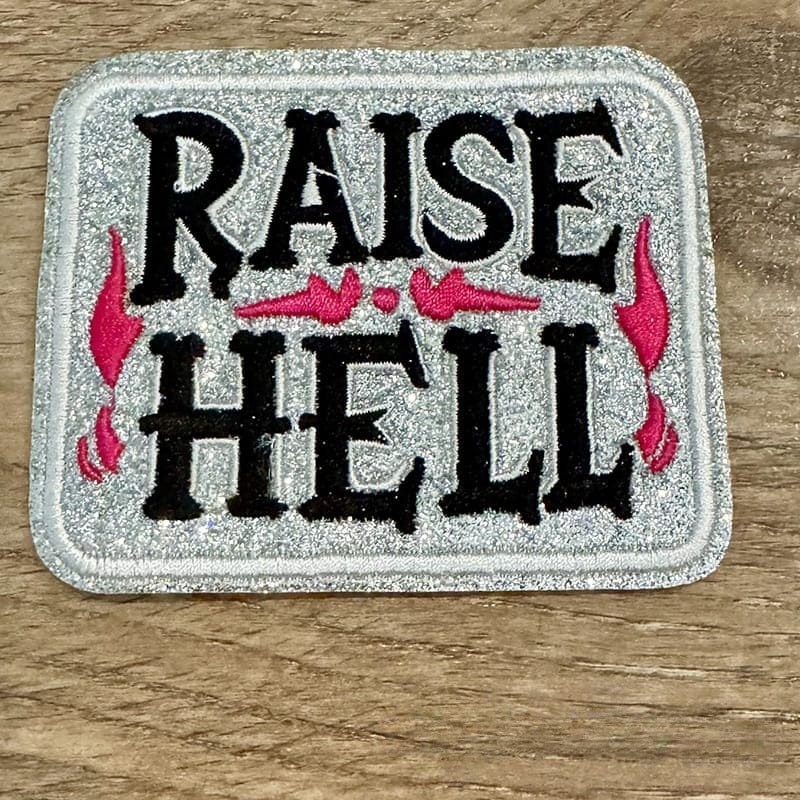 On A Whim Hats Raise Hell Glitter Iron-On Patch