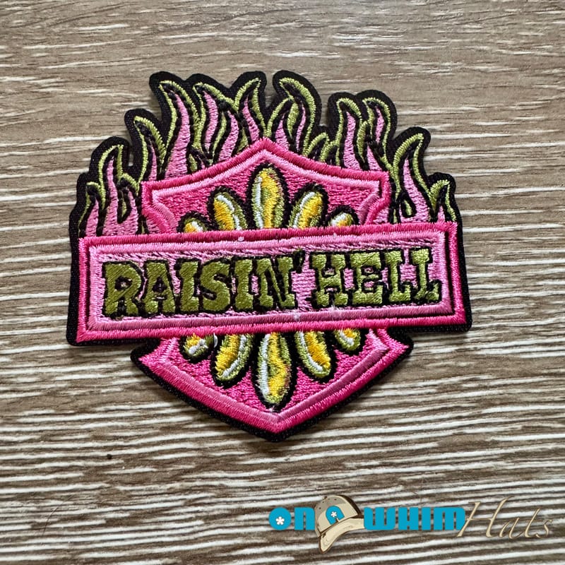 On A Whim Hats Raisin' Hell Colorful Iron-On Patch