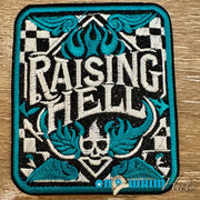 On A Whim Hats Raising Hell Embroidered Iron-On Patch