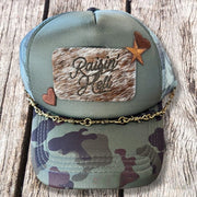 On A Whim Hats Raising Hell Handmade Trucker Hat w/ Cowhide Patch
