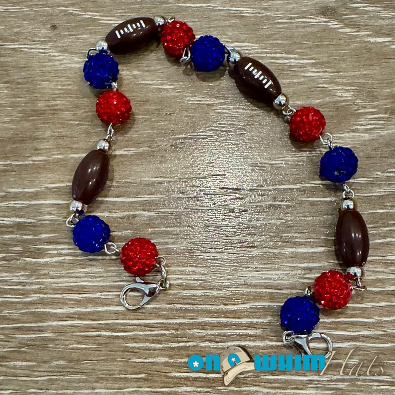 On A Whim Hats Red and Blue Sparkly Football Hat Chain