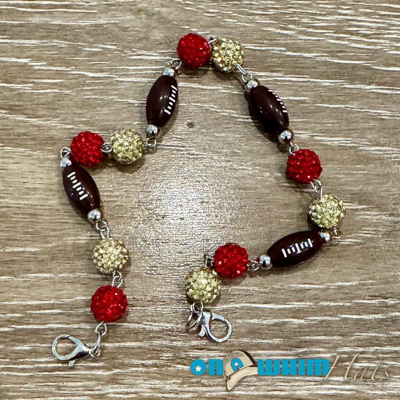 On A Whim Hats Red and Gold Sparkly Football Hat Chain