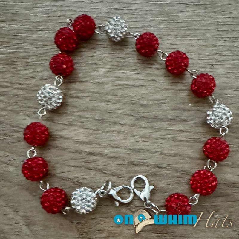 On A Whim Hats Red and Silver Sparkly Hat Chain